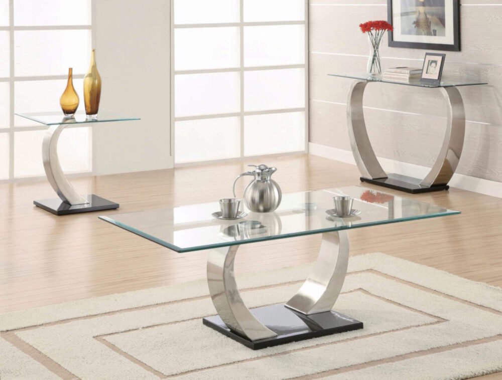 Contemporary Satin Metal & Glass Top End Table