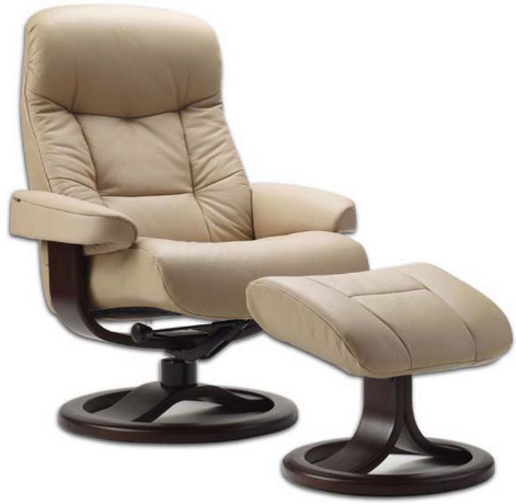 Fjords Muldal Recliner Ottoman, Contemporary Leather Recliner And Ottoman