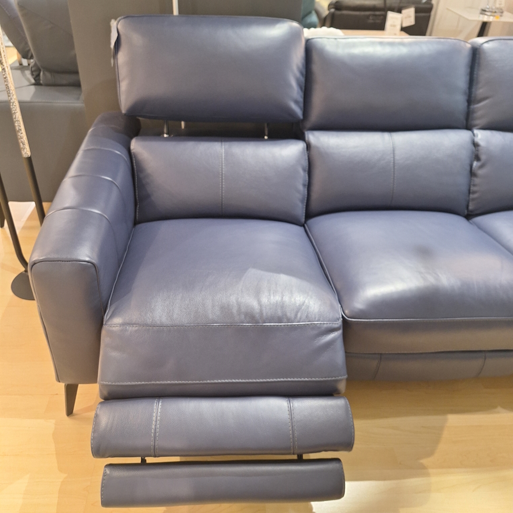Sky Blue Leather Power Reclining Sofa