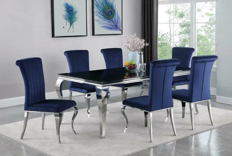 Blue velvet dining chair