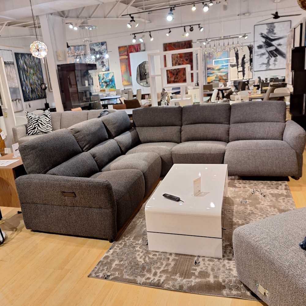 Elys Recliner Sectional in Grey Fabric