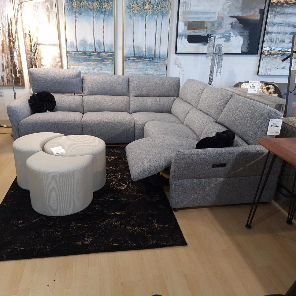 Elys Recliner Sectional in Grey Fabric