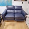 Sky Blue Leather Power Reclining Loveseat