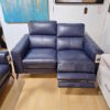 Sky Blue Leather Power Reclining Loveseat