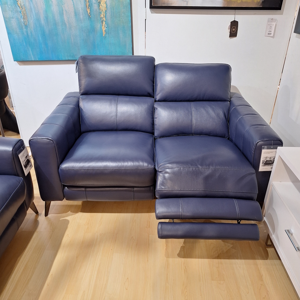 Blue leather reclining loveseat outlet