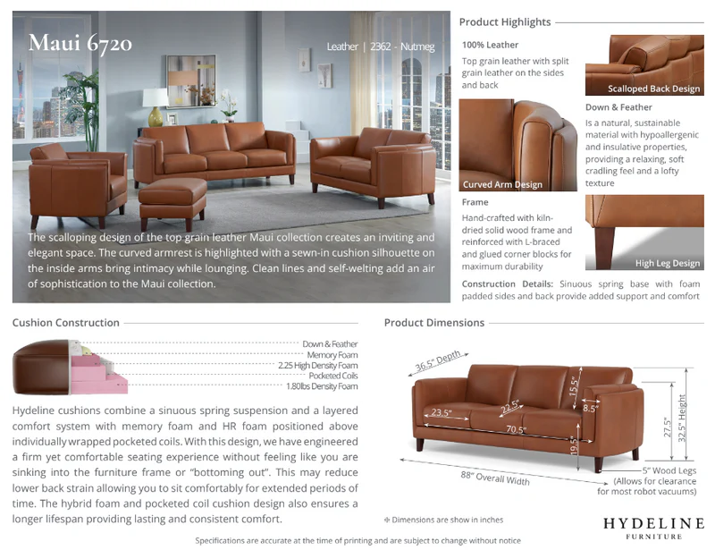 Maui Sofa Nutmeg Top Grain